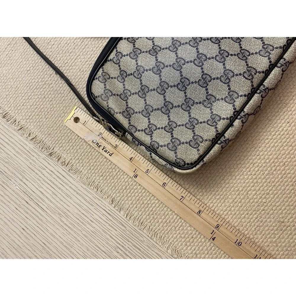 Gucci Vintage GG Supreme Coated Canvas Leather Bag Navy Blue Monogram